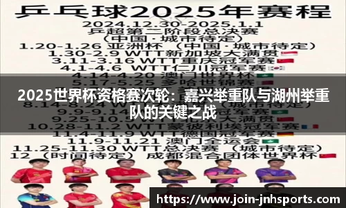 2025世界杯资格赛次轮：嘉兴举重队与湖州举重队的关键之战